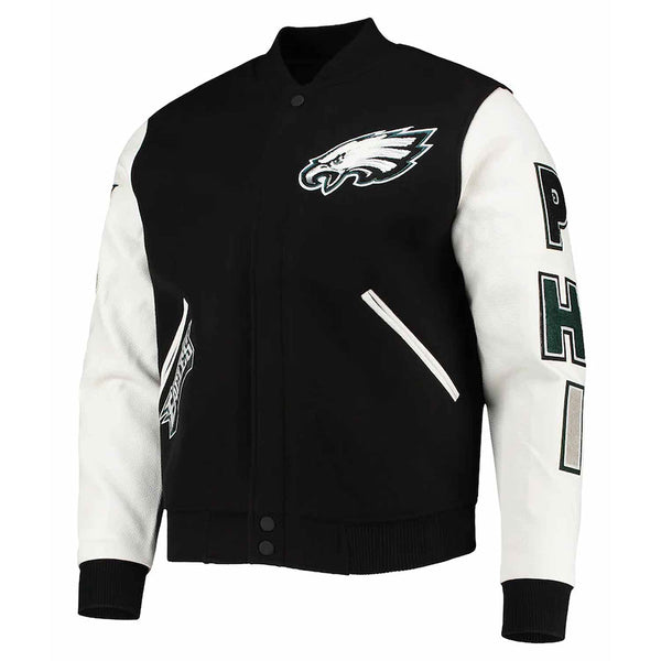 Philadelphia Eagles Logo Black and White Letterman Jacket