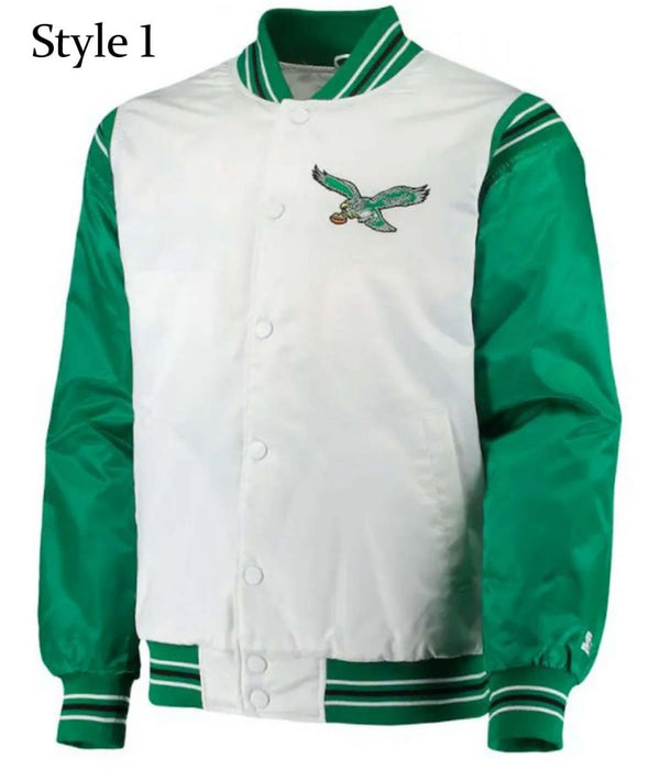 Renegade Philadelphia Eagles Starter Satin Green and White Jacket