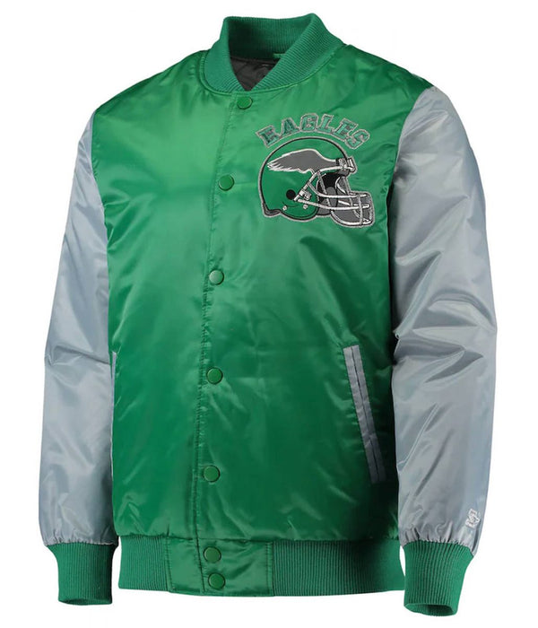 Philadelphia Eagles Locker Room Throwback Kelly Green and Silver Satin Jacket